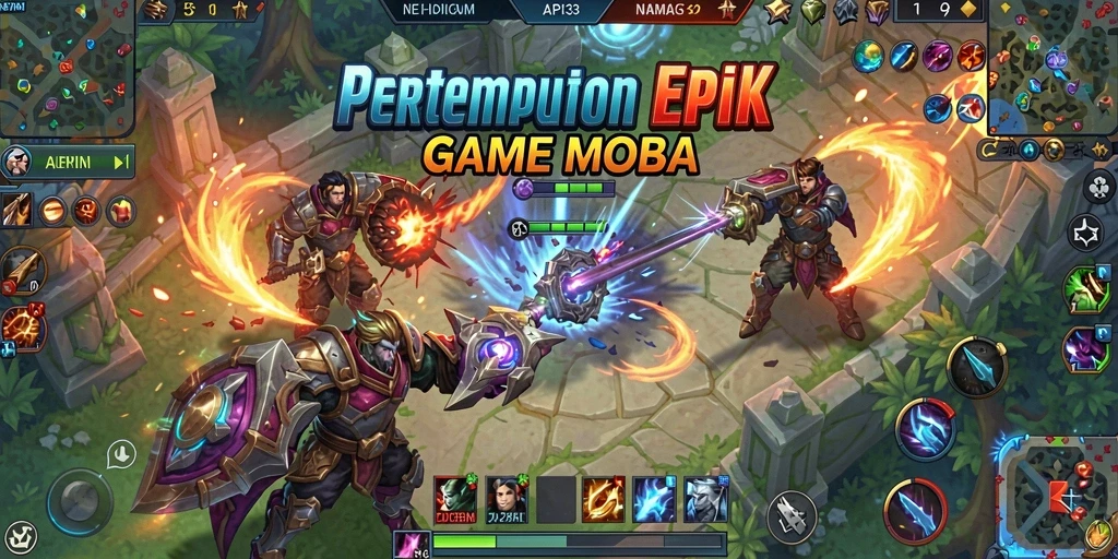 Tampilan gameplay seru dari game MOBA API33 dengan aksi pertempuran yang memukau.