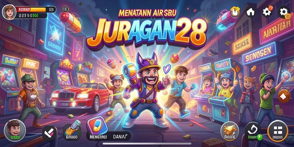 Screenshot menampilkan gameplay seru dari JURAGAN28 di mode Arcade.