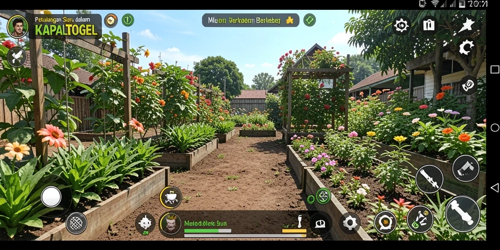 Tampilan gameplay KAPALTOGEL saat bertani di kebun.