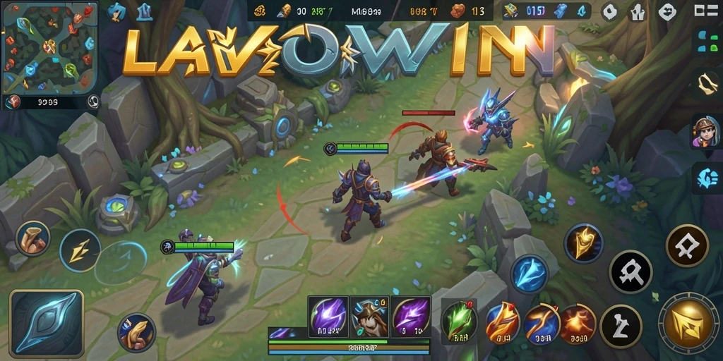 Screenshot LAVOWIN menampilkan aksi pertempuran yang seru dalam game MOBA.