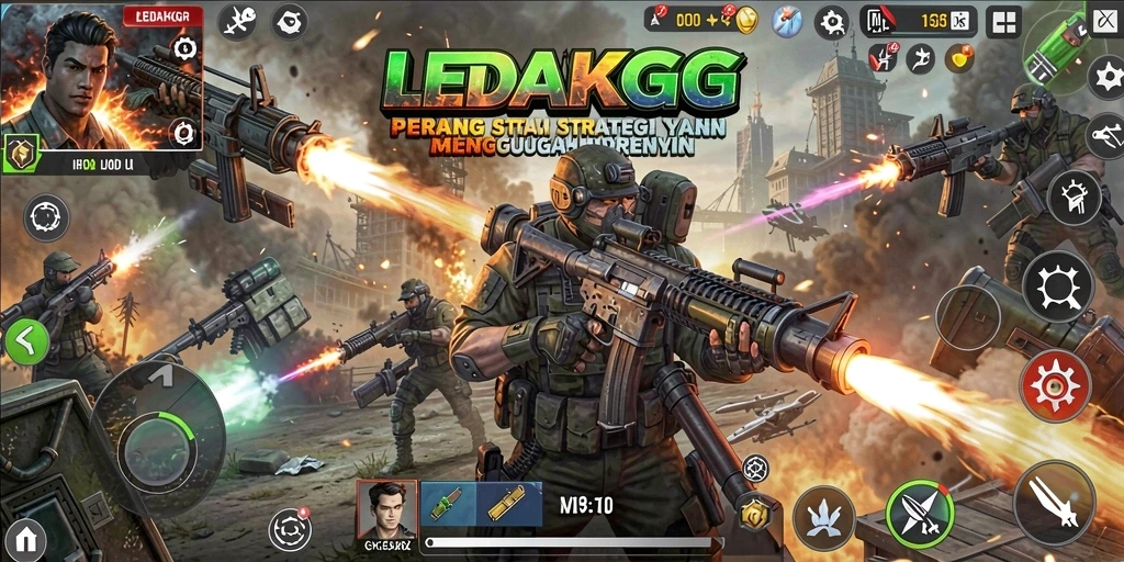 Screenshot LEDAKGG menampilkan pertempuran strategis yang intens.
