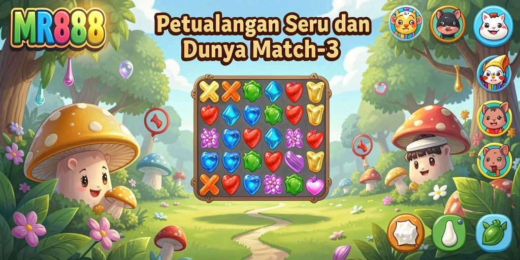 Tangkapan layar gameplay MR888 yang menunjukkan tantangan Match-3.