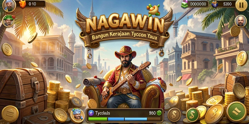 Screenshot NAGAWIN menunjukkan keseruan membangun bisnis Tycoon.