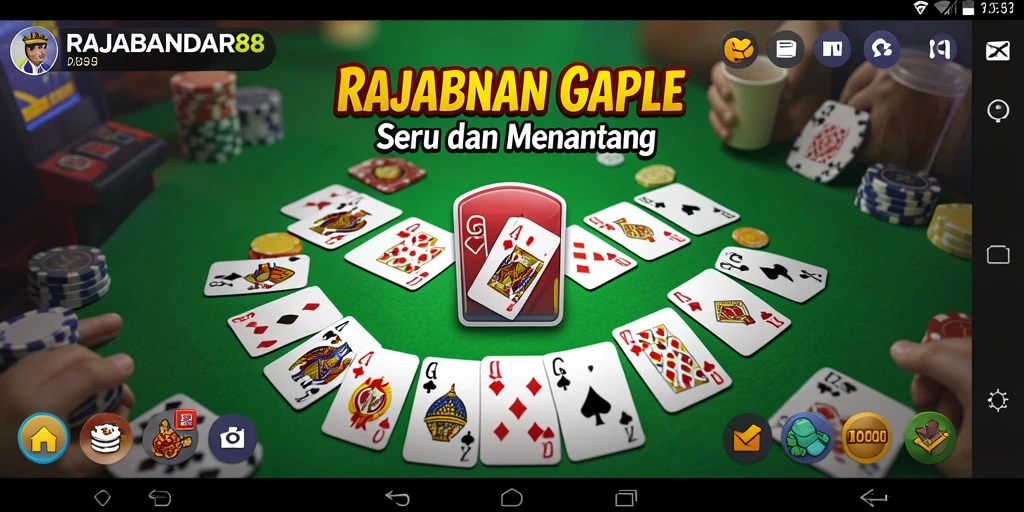 Tampilan gameplay seru dalam RAJABANDAR88 saat bermain Gaple.
