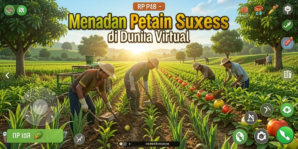 Tangkapan layar utama RP8 memperlihatkan aktivitas bertani yang seru.