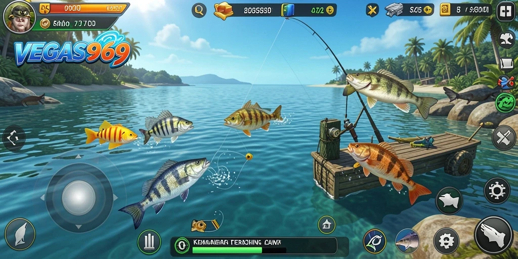 Tampilan gameplay <strong>VEGAS969</strong> yang menarik saat menangkap ikan.