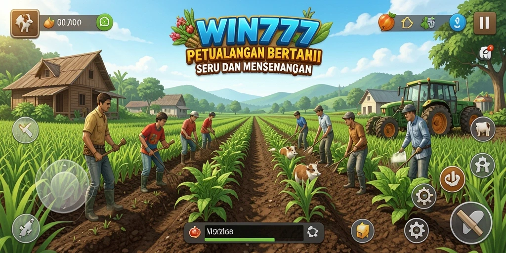 Tangkapan layar gameplay WIN777 yang menunjukkan aktivitas bertani yang seru.